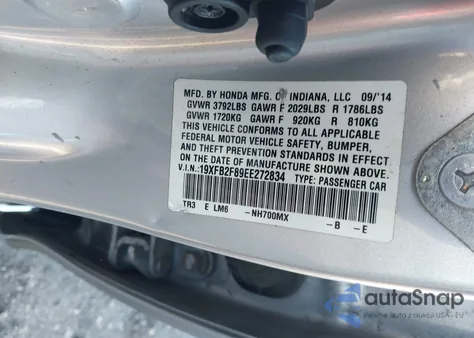 2014 Honda Civic Ex из США, поврежденный, VIN 19XFB2F89EE272834